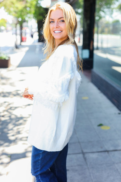 Explore More Collection - Beautiful You Ivory Fringe Detail Knit Cardigan