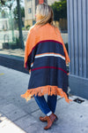 Explore More Collection - Follow Me Rust Multicolor Stripe Tassel Fringe Open Poncho