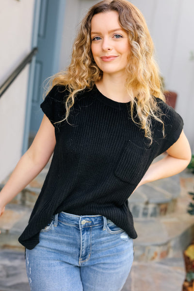 Explore More Collection - Best In Bold Black Dolman Ribbed Knit Sweater Top