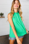 Explore More Collection - Sea Green Frill Mock Neck Crinkle Top