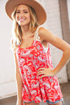 Explore More Collection - Coral Paisley Scallop Crochet Strap Tank Top