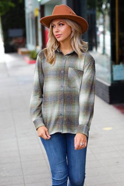 Explore More Collection - Weekend Ready Green Jacquard Plaid Button Up