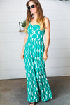 Explore More Collection - Kelly Green Abstract Wave Button Jumpsuit