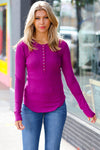 Explore More Collection - Magenta Baby Waffle Snap Button Down Long Sleeve Top