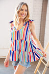 Explore More Collection - Multicolor Vertical Stripe Tie Bow Woven Top