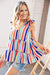 Explore More Collection - Multicolor Vertical Stripe Tie Bow Woven Top