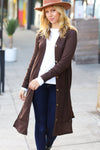 Explore More Collection - Brown Ribbed Longline Cardigan