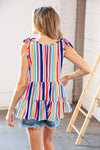 Explore More Collection - Multicolor Vertical Stripe Tie Bow Woven Top