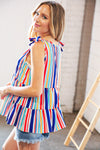 Explore More Collection - Multicolor Vertical Stripe Tie Bow Woven Top