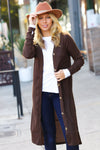 Explore More Collection - Brown Ribbed Longline Cardigan
