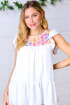 Explore More Collection - Ivory Floral Embroidery Print Ruffle Sleeve Yoke Top