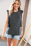 Explore More Collection - Charcoal Distressed Sleeveless Crochet Lace Top