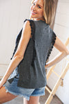 Explore More Collection - Charcoal Distressed Sleeveless Crochet Lace Top