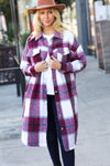 Explore More Collection - Eyes On You Burgundy Plaid Longline Jacket