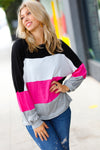 Explore More Collection - Fuchsia & Black Color Block Hacci Sweater Top