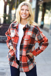 Explore More Collection - On My Way Up Rust Plaid Flannel Button Down Shacket