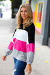 Explore More Collection - Fuchsia & Black Color Block Hacci Sweater Top