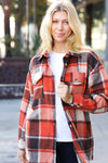 Explore More Collection - On My Way Up Rust Plaid Flannel Button Down Shacket