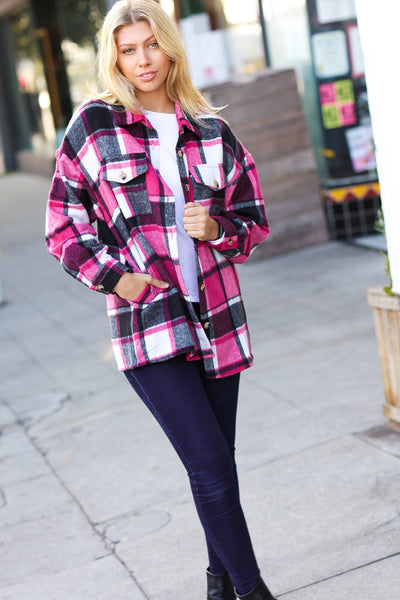 Explore More Collection - Sassy Fuchsia Plaid Flannel Button Down Shacket