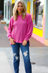 Explore More Collection - Magenta Mineral Wash Rib Knit Pullover Top
