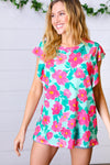 Explore More Collection - Mint & Fuchsia Floral Ruffle Sleeve Top
