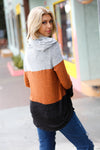 Explore More Collection - Cozy Up Heather Grey & Rust Color Block Hoodie Top
