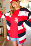 Explore More Collection - Simply Patriotic Red White & Blue Striped Crochet Cardigan