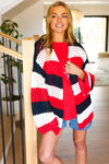 Explore More Collection - Simply Patriotic Red White & Blue Striped Crochet Cardigan