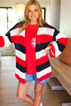 Explore More Collection - Simply Patriotic Red White & Blue Striped Crochet Cardigan