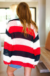 Explore More Collection - Simply Patriotic Red White & Blue Striped Crochet Cardigan