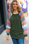 Explore More Collection - Carry On Forest Green Stripe Textured Knit Top