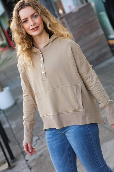 Explore More Collection - Join You Later Taupe French Terry Snap Button Hoodie