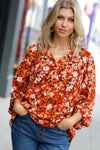 Explore More Collection - Rust Floral Print V Neck Woven Top