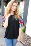 Explore More Collection - Glam Time Black Sequin Floral Puff Sleeve Top