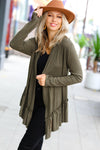 Explore More Collection - Olive Green Face the Day Two-Tone Ruffle Cardigan