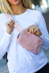 Explore More Collection - Pink Sherpa Zipper Buckle Belt Sling