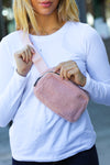 Explore More Collection - Pink Sherpa Zipper Buckle Belt Sling