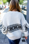 Explore More Collection - Ready For Anything Taupe & Black Tassel Aztec Sweater