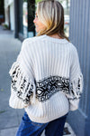 Explore More Collection - Ready For Anything Taupe & Black Tassel Aztec Sweater