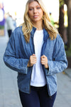 Explore More Collection - Be Your Best Denim Cotton Quilted Zip Up Jacket