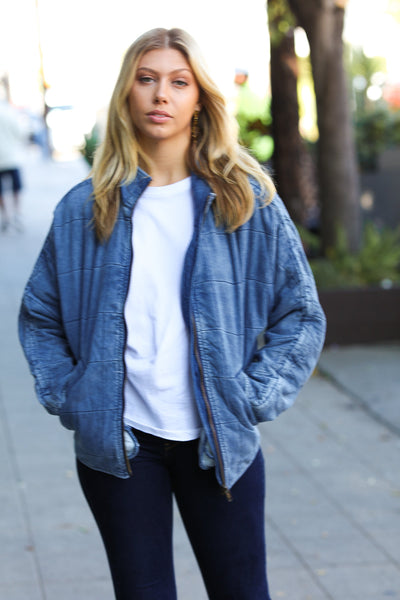 Explore More Collection - Be Your Best Denim Cotton Quilted Zip Up Jacket
