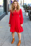 Explore More Collection - Lady In Red Hacci Fit & Flare Ruffle Dress