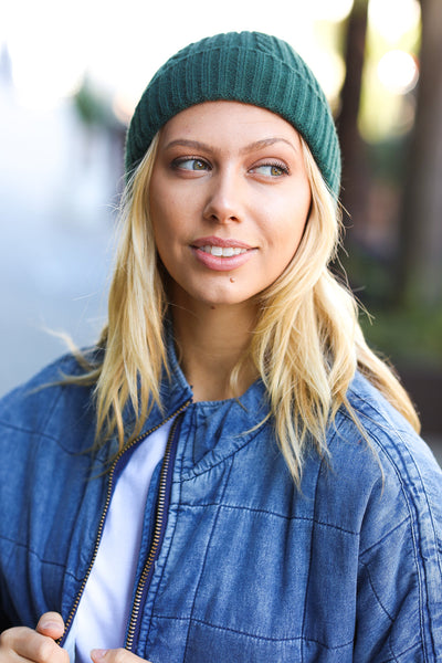 Explore More Collection - Let's Go Emerald Green Cable Knit Beanie