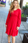 Explore More Collection - Lady In Red Hacci Fit & Flare Ruffle Dress