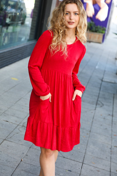 Explore More Collection - Lady In Red Hacci Fit & Flare Ruffle Dress
