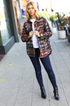 Explore More Collection - Plaid Happy Black & Rust Jacquard Oversize Pocketed Shacket