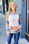 Explore More Collection - Orange & Taupe Plaid Terry Kangaroo Pocket Hoodie