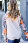 Explore More Collection - Orange & Taupe Plaid Terry Kangaroo Pocket Hoodie