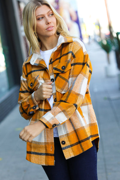Explore More Collection - Weekend Ready Butterscotch Plaid Flannel Oversized Jacket