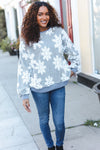 Explore More Collection - Season Greetings Silver Puffy Snowflake Sherpa Pullover